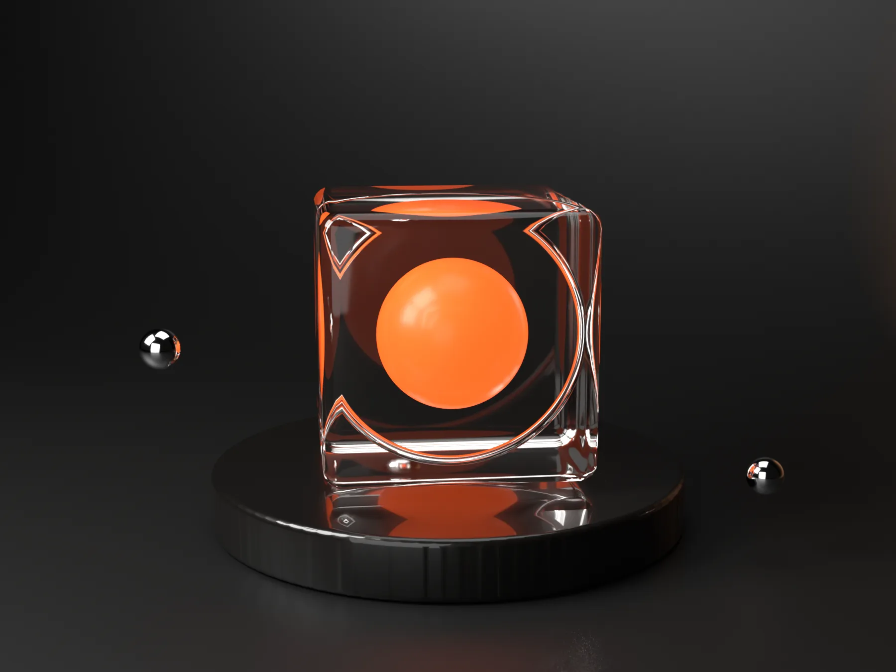 A glass cube holding a glowing ember sphere, representing a product in an online store