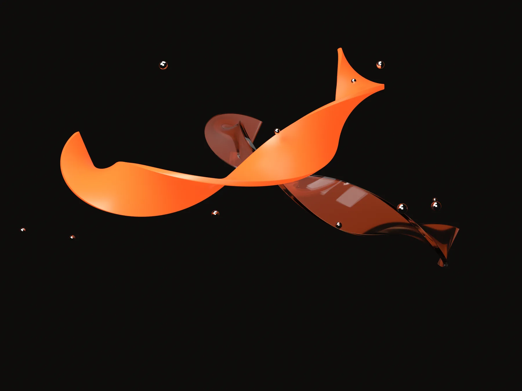 Abstract ember-orange glass ribbon twisting through dark space, representing scroll-driven motion